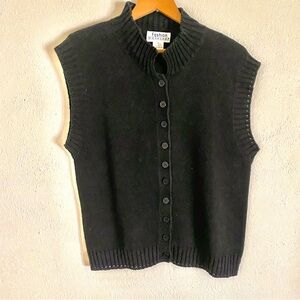 Vintage 90s Fashion Workshop Black Knit Button Up Vest